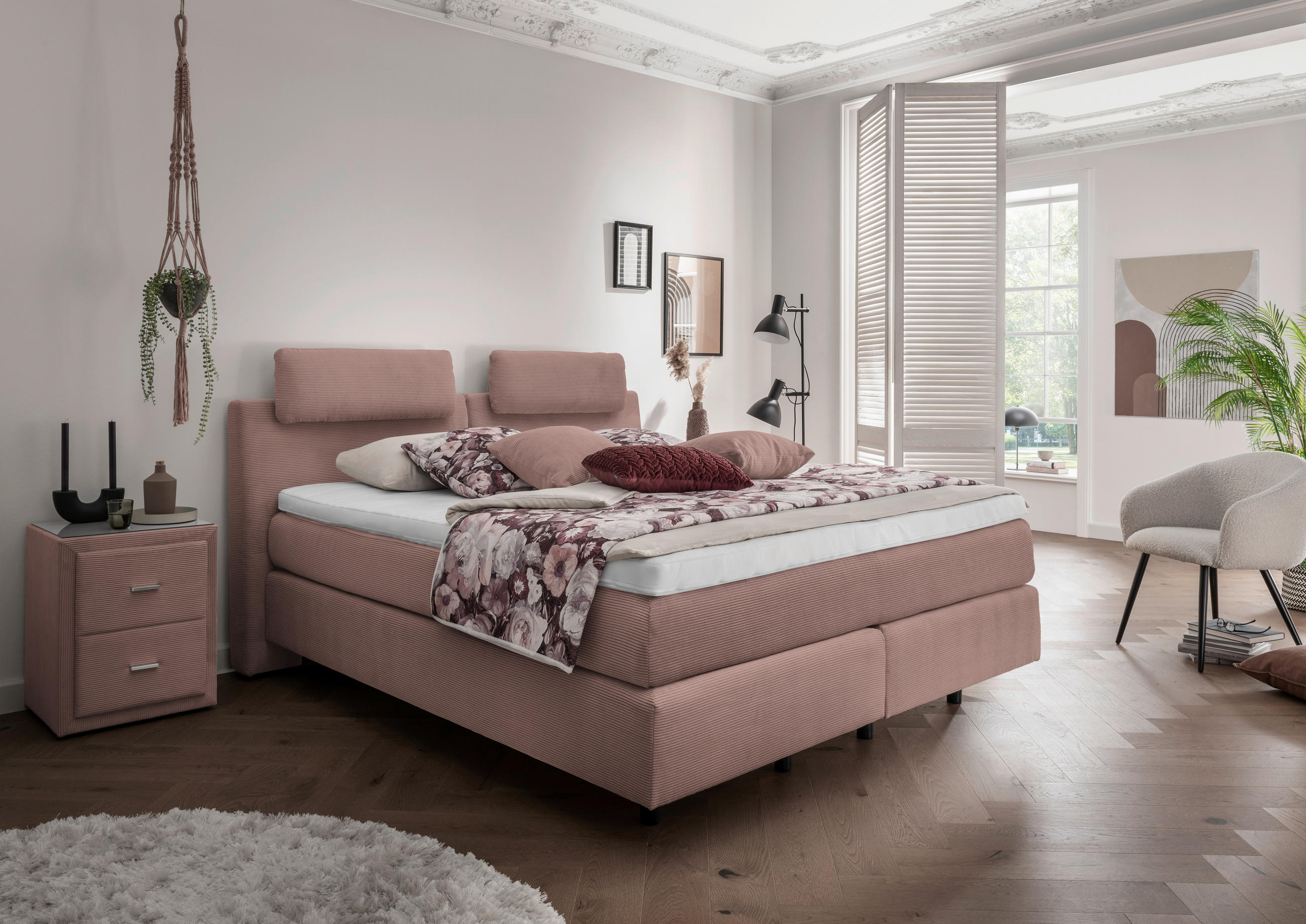 BOXSPRINGBETT 180/200 cm  in Altrosa  - Schwarz/Altrosa, MODERN, Kunststoff/Textil (180/200cm) - Beldomo - Sleep
