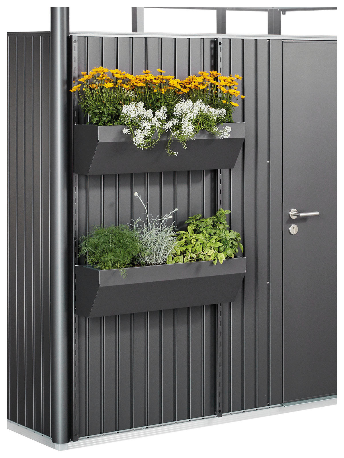 BLUMENKASTEN-SET - Dunkelgrau, Design, Kunststoff/Metall (82/188/25cm) - Biohort