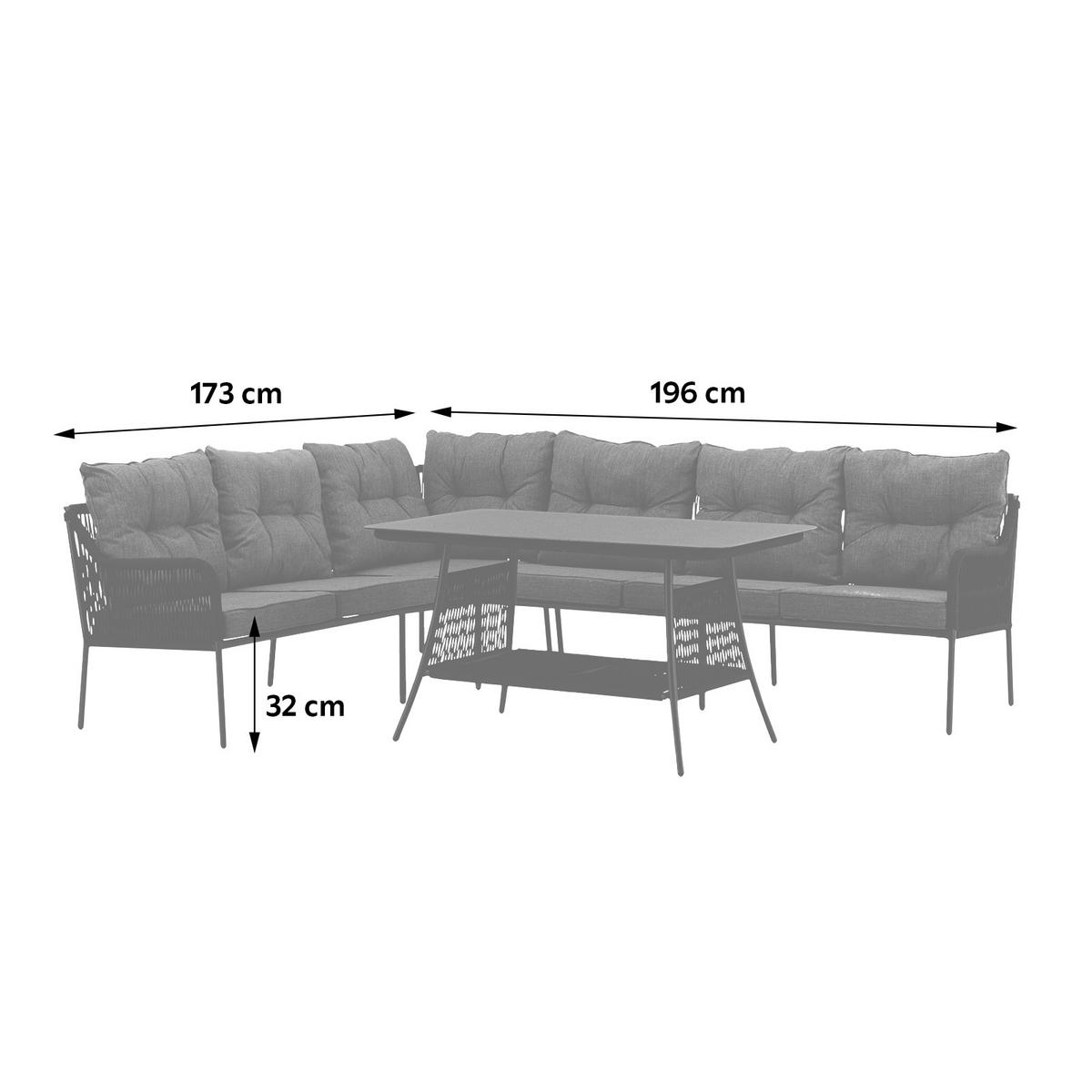 DINING-LOUNGESET 173/196 cm Stahl  - Schwarz, KONVENTIONELL, Metall (173/196cm) - Gardenson