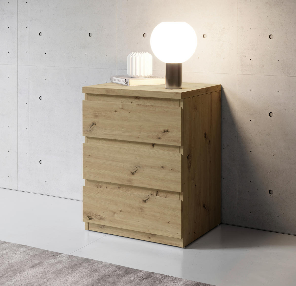 NACHTSCHRANK 45/61,4/38 cm  - Eichefarben/Schwarz, Basics, Holzwerkstoff/Kunststoff (45/61,4/38cm) - MID.YOU