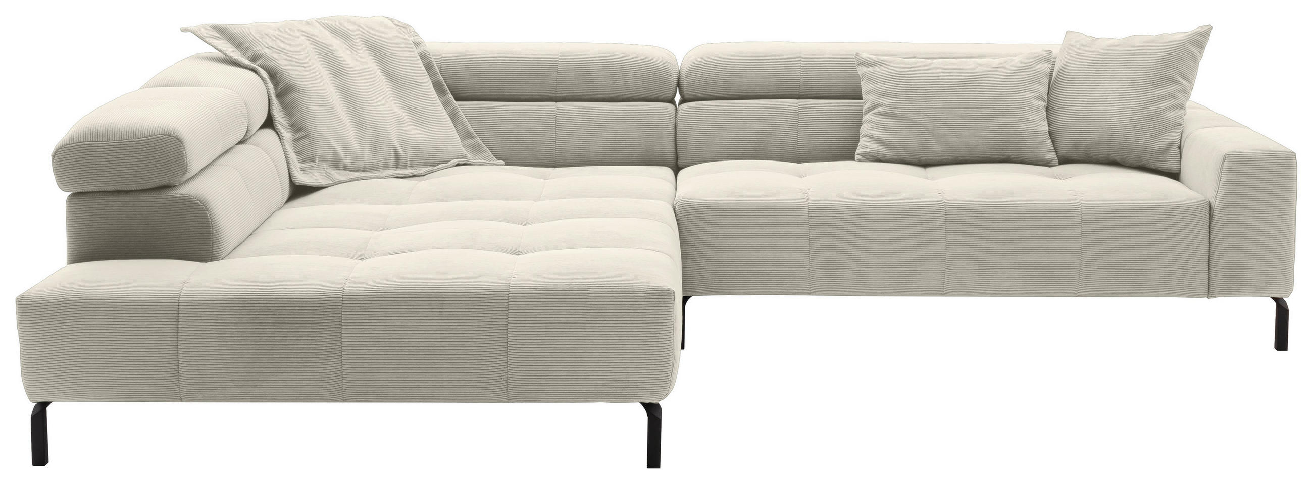 ECKSOFA Naturfarben Cord Rücken echt, Kopfteilverstellung, Sitzvorzug  - Schwarz/Naturfarben, KONVENTIONELL, Textil/Metall (219/311cm) - Hom`in