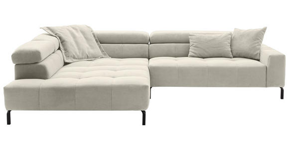 ECKSOFA Naturfarben Cord Rücken echt, Kopfteilverstellung, Sitzvorzug  - Schwarz/Naturfarben, KONVENTIONELL, Textil/Metall (219/311cm) - Hom`in