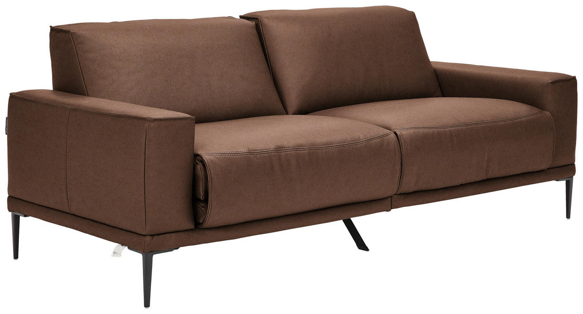 2,5-SITZER in Echtleder Braun  - Schwarz/Braun, Design, Leder/Metall (200/102/92cm) - Johann Jakob