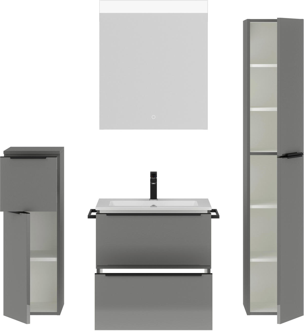 BADEZIMMER 5-teilig  in 121 cm  - Schieferfarben/Schwarz, MODERN, Holzwerkstoff/Stein (121cm) - Nobilia