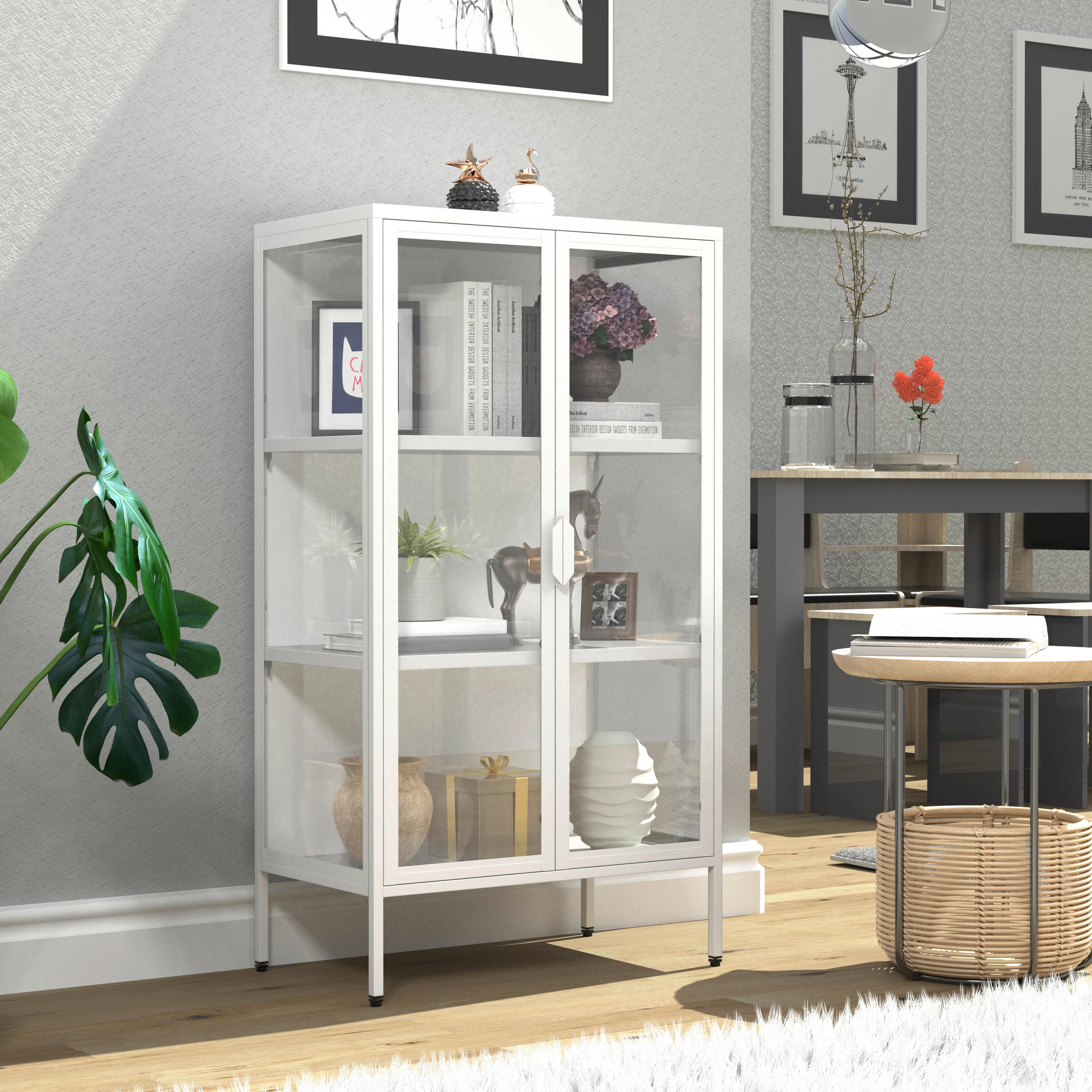 VITRINE in Weiß  - Transparent/Weiß, Design, Glas/Metall (60/110/35cm) - MID.YOU