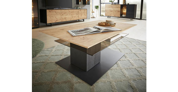 COUCHTISCH in Glas, Holz, Metall 125/75/44 cm - Eichefarben/Anthrazit, KONVENTIONELL, Glas/Holz (125/75/44cm) - Valnatura