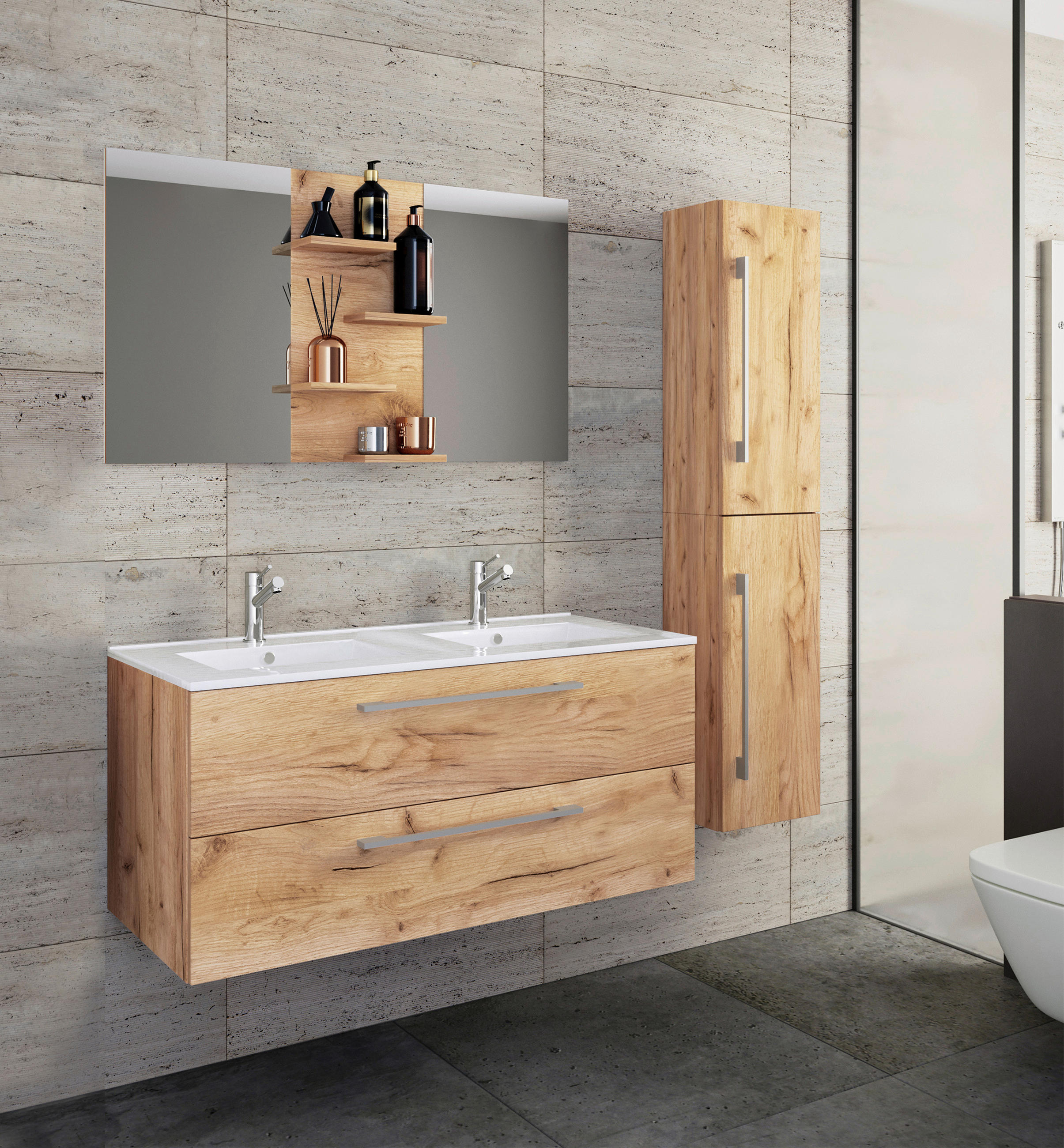 BADEZIMMER  in 145 cm  - Honigeiche/Weiß, MODERN, Keramik/Holzwerkstoff (145cm) - MID.YOU