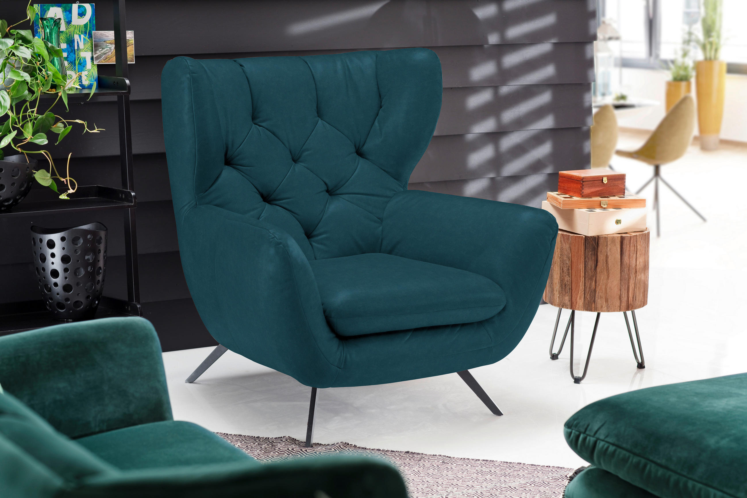 CHESTERFIELD-SESSEL Mikrofaser Petrol  - Petrol/Schwarz, Design, Textil/Metall (100/106/95cm) - Pure Home Lifestyle
