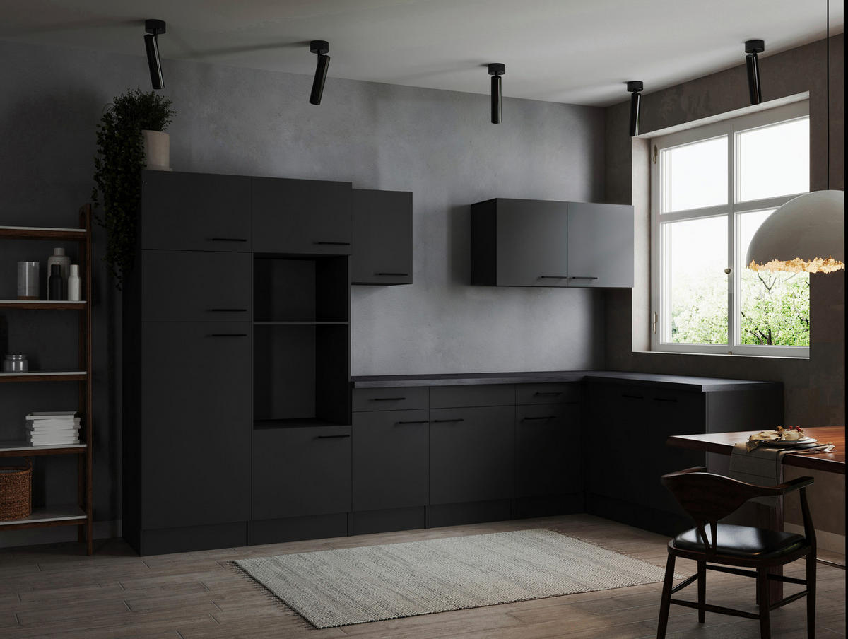 ECKKÜCHE 340/172 cm  in Dunkelgrau  - Dunkelgrau/Schwarz, Design, Holzwerkstoff/Metall (340/172cm) - Respekta