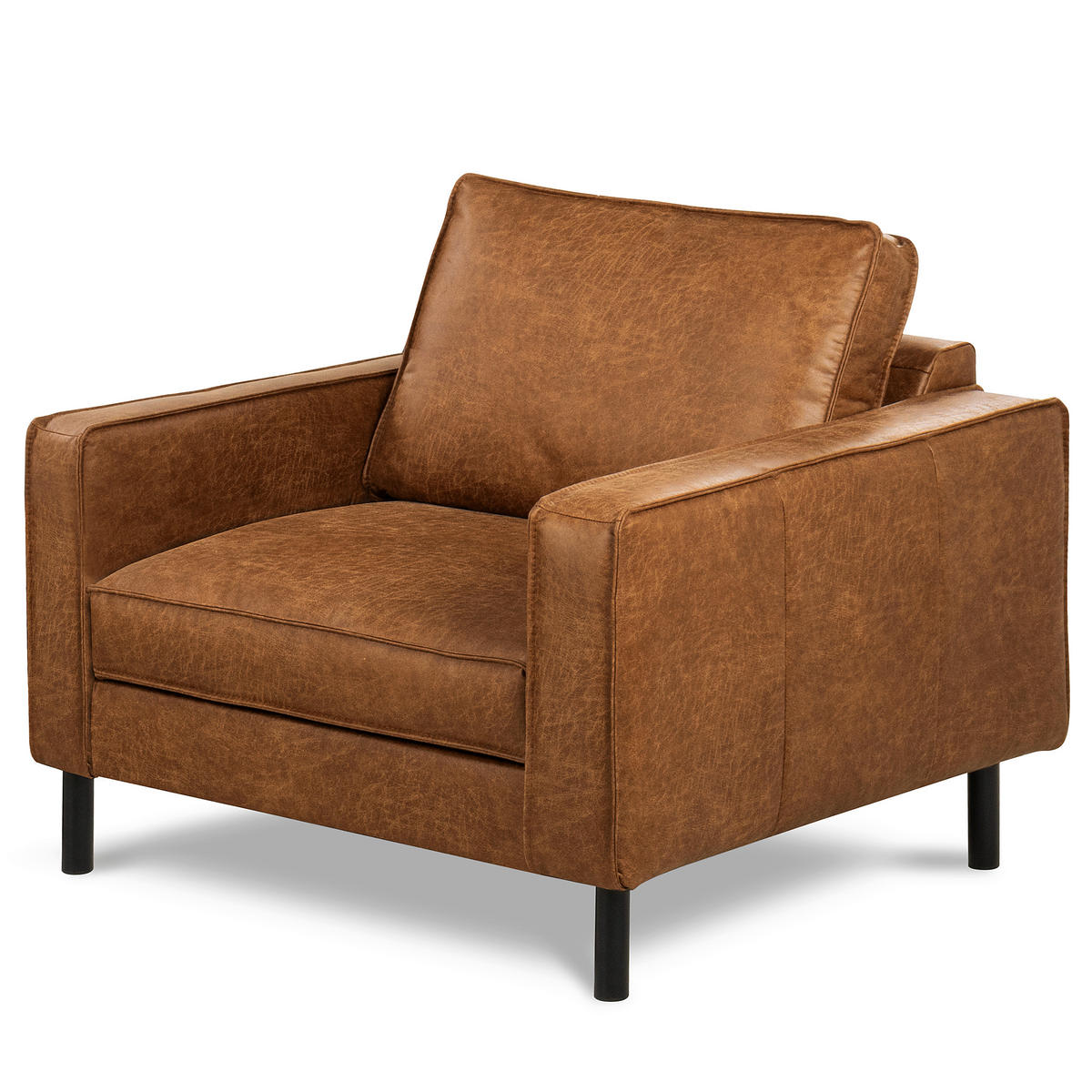 SESSEL in Lederlook Echtleder Hellbraun  - Hellbraun/Schwarz, Design, Leder/Textil (88/85/92cm) - Livetastic