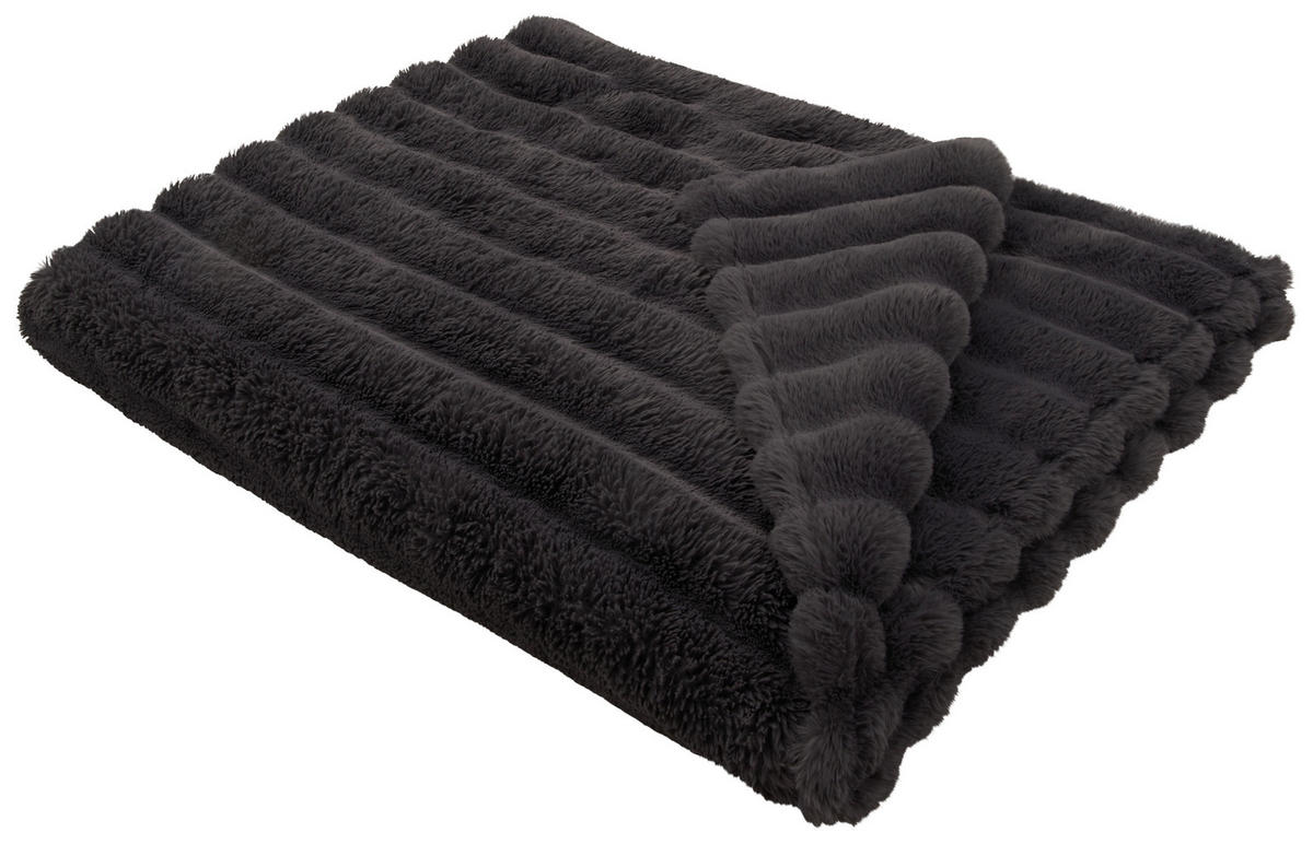 KOŽUŠINOVÁ DEKA, polyester, 150/200 cm - antracitová, textil (150/200cm) - Dieter Knoll