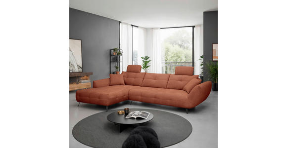 ECKSOFA Rostfarben Chenille Armlehnenkissen, Rücken echt, Sitztiefenverstellung  - Rostfarben/Schwarz, KONVENTIONELL, Textil/Metall (215/313cm) - Hom`in