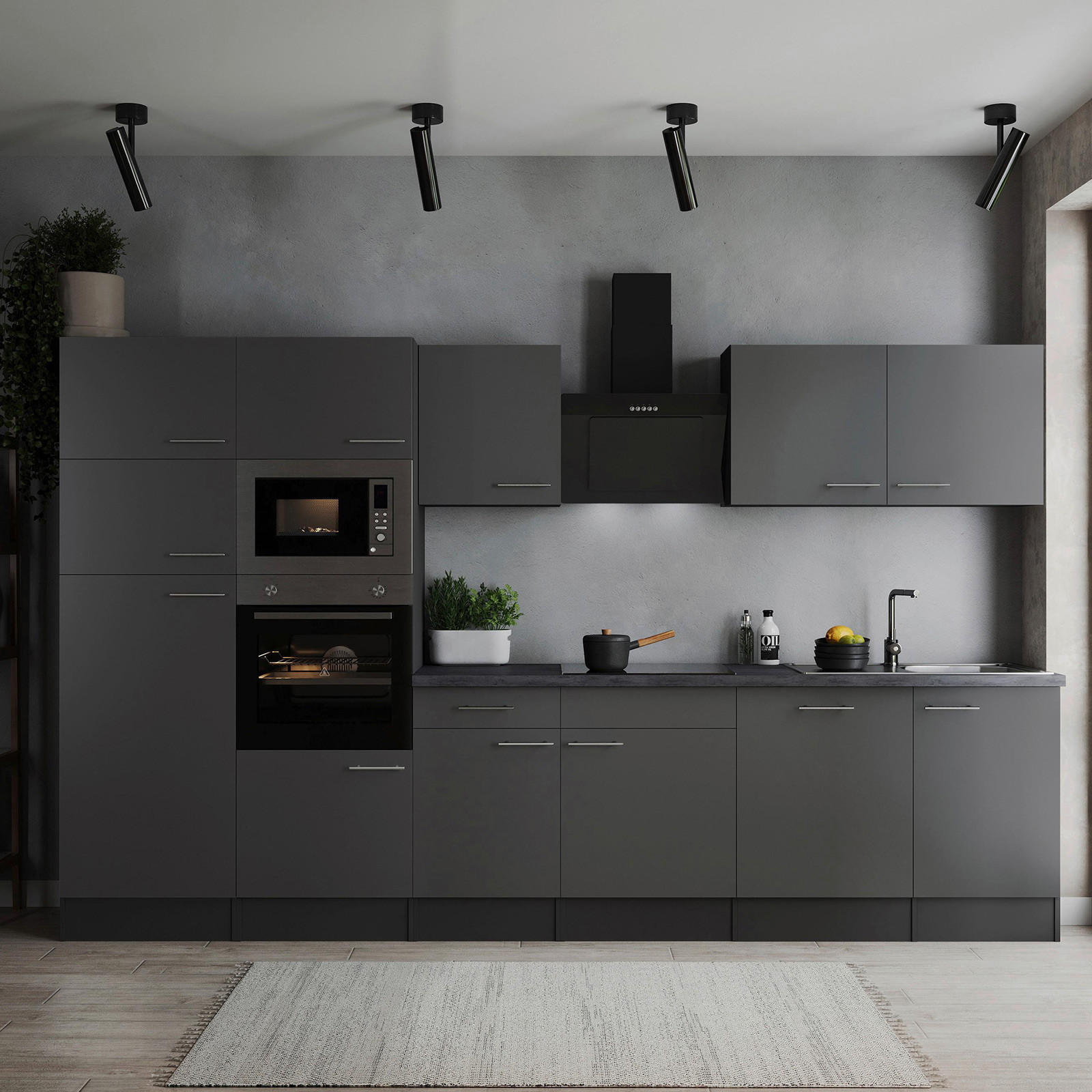 KÜCHENBLOCK 340 cm   in Grau  - Silberfarben/Grau, Design, Holzwerkstoff/Metall (340cm) - Respekta