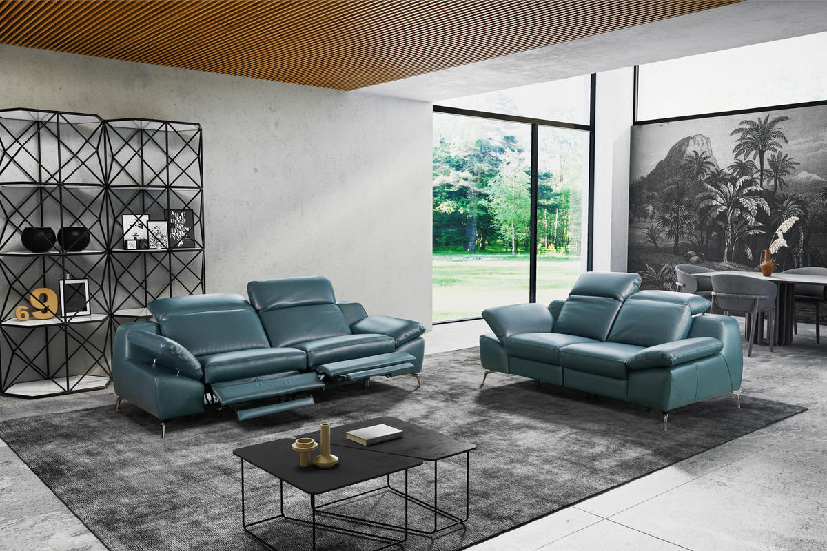 CANAPEA CU 3 LOCURI piele albastru închis  - albastru închis, Design, metal/piele (234/83-99/110cm) - Celina Home