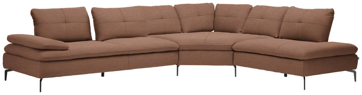 ECKSOFA in Flachgewebe Braun  - Schwarz/Braun, Design, Textil/Metall (344/271cm) - Chilliano