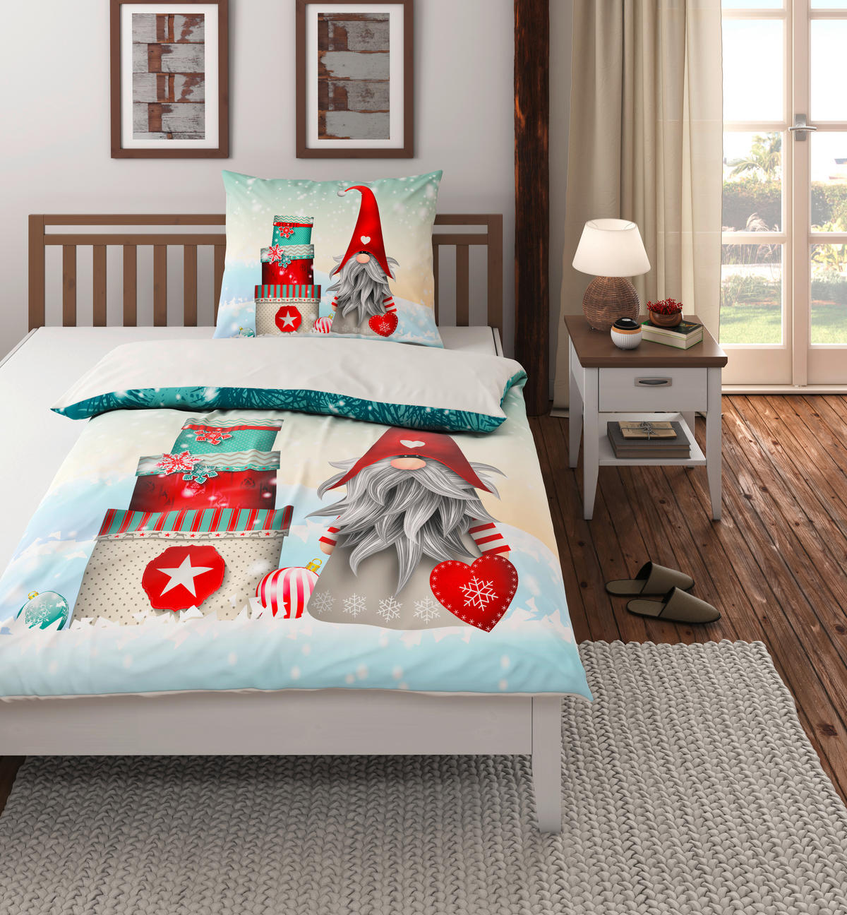 POSTELJINA SA DVA LICA Christmas Collection 140/200 cm saten plava, bela  - bela/plava, Osnovno, tekstil (140/200cm) - X-Mas