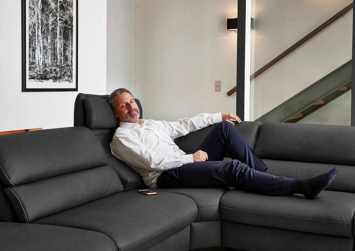 ECKSOFA Valdera Schwarz Echtleder  - Schwarz, Design, Leder/Metall (246/280cm) - Hukla