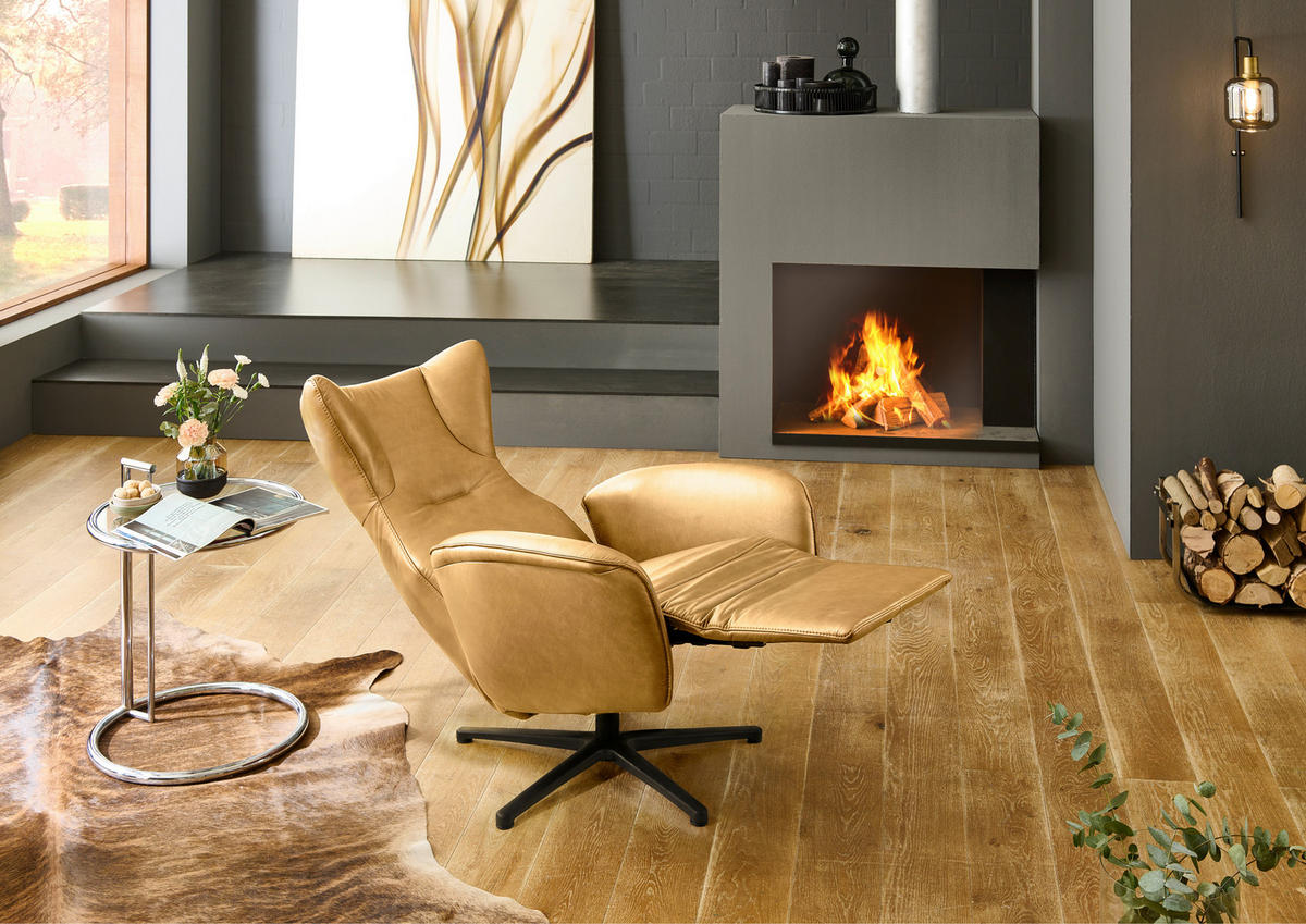 RELAXSESSEL Leder Gelb  - Gelb/Schwarz, Design, Leder/Metall (75/106/86cm) - Valdera