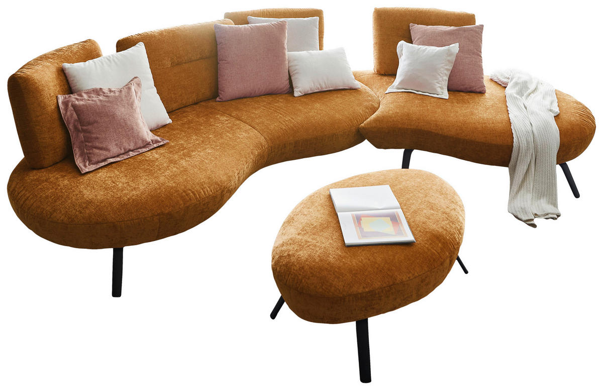 BIGSOFA Flachgewebe Senfgelb  - Senfgelb/Schwarz, Design, Textil/Metall (456/93/138cm) - Moderano