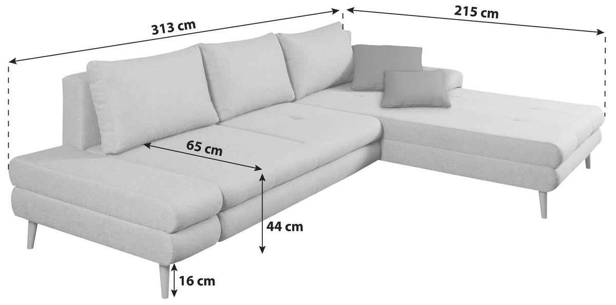 ECKSOFA in Webstoff Dunkelbraun  - Dunkelbraun/Erlefarben, Trend, Holz/Textil (313/215cm) - MID.YOU