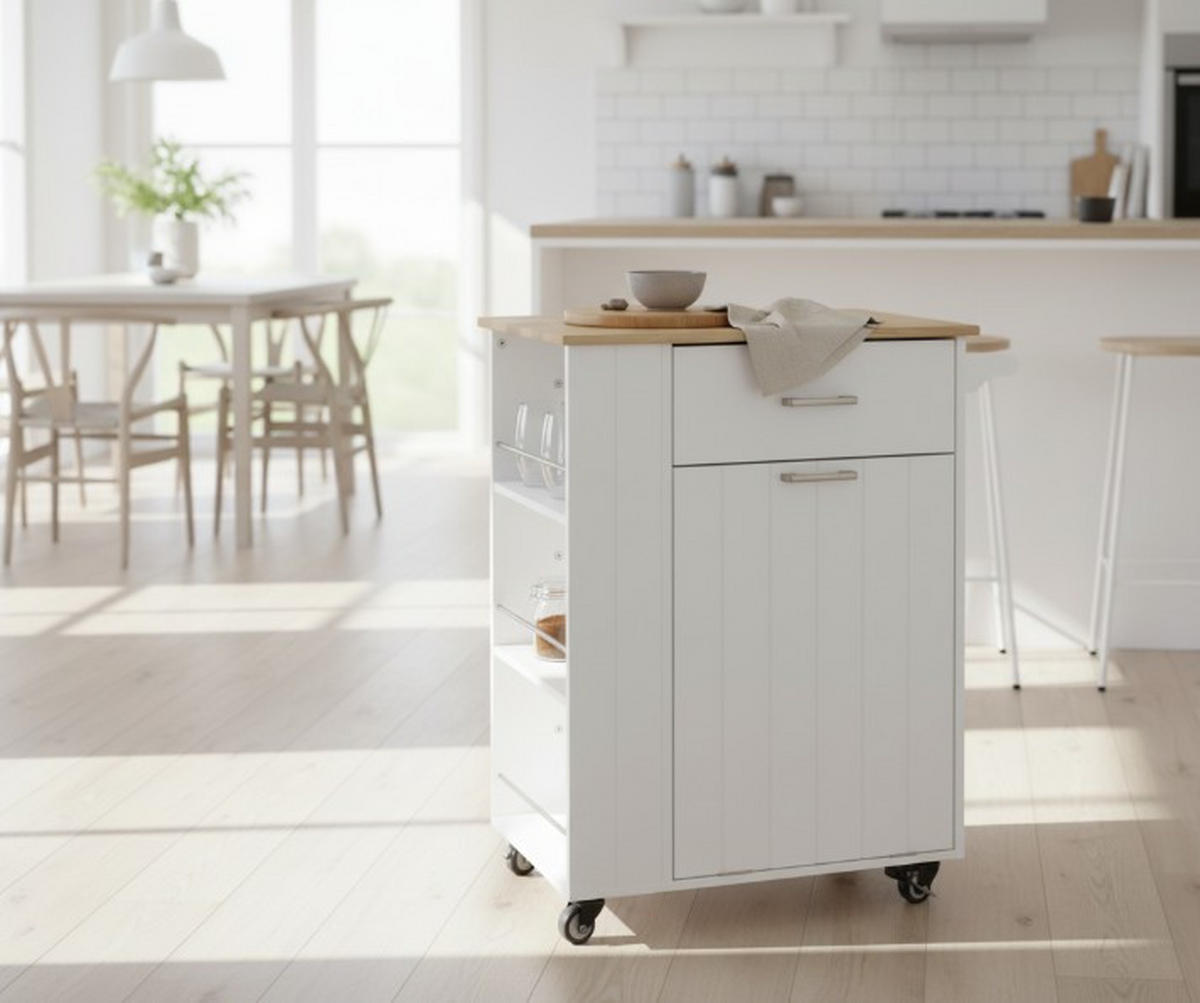 SERVIERWAGEN , Weiss  - Weiss/Silberfarben, Basics, Holz/Holzwerkstoff (68/89/40cm) - MID.YOU