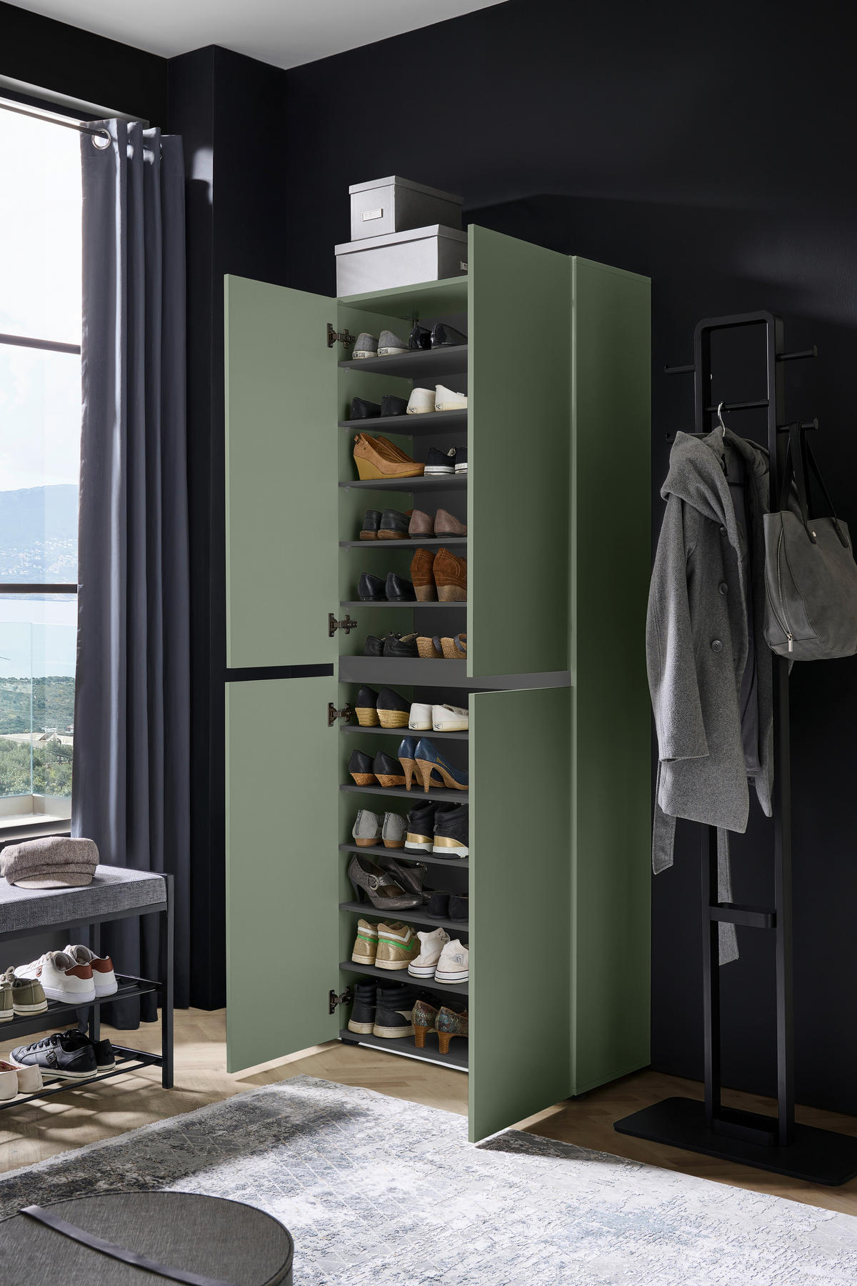 SKOSKÅP  i 80/200/34 cm  - grön/svart, Design, trämaterial/plast (80/200/34cm) - home24