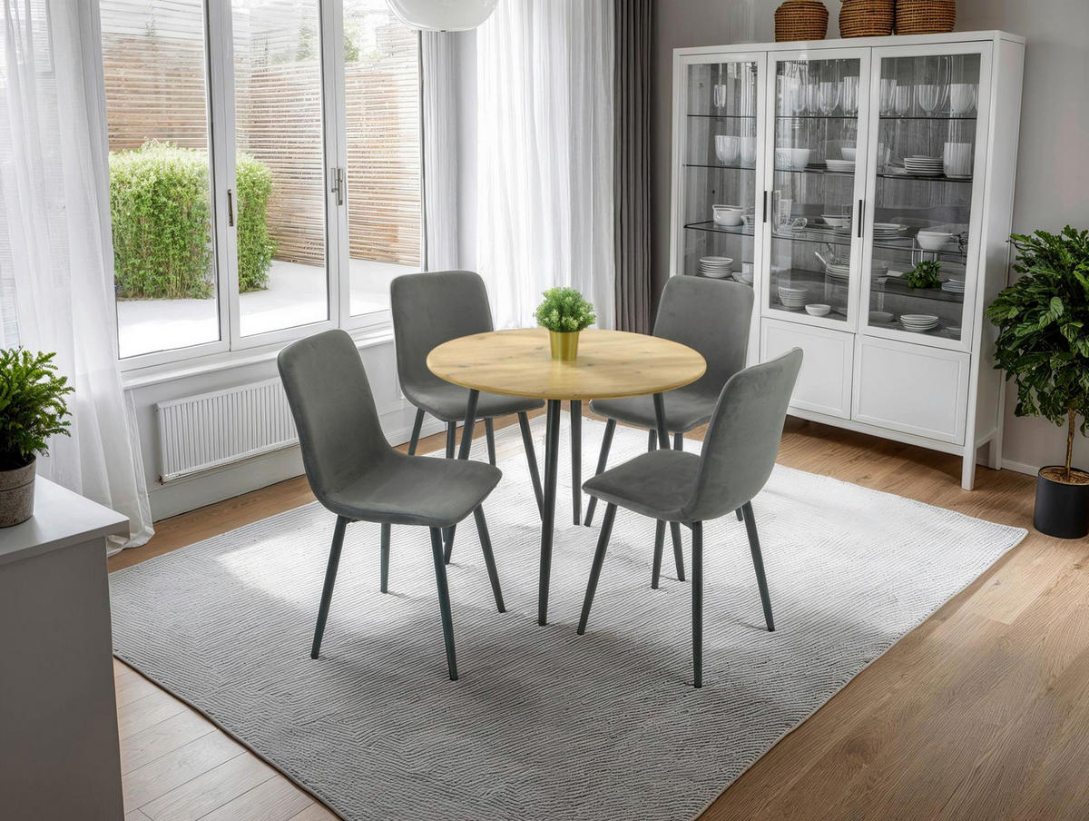 ESSTISCH 90/76/90 cm Nachbildung  Metall, Holzwerkstoff rund Schwarz, Eiche Artisan  - Schwarz/Eiche Artisan, MODERN, Holzwerkstoff/Metall (90/76/90cm) - P & B