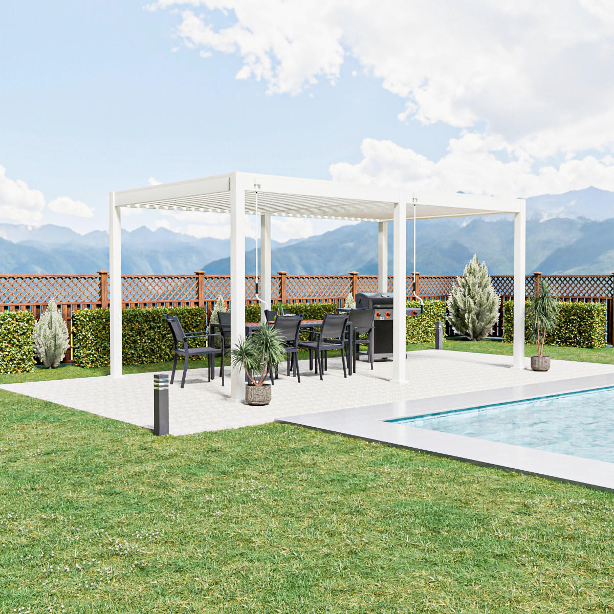 PERGOLA 300/255/530 cm   - Weiß Hochglanz, Basics, Metall (300/255/530cm) - Gardenson