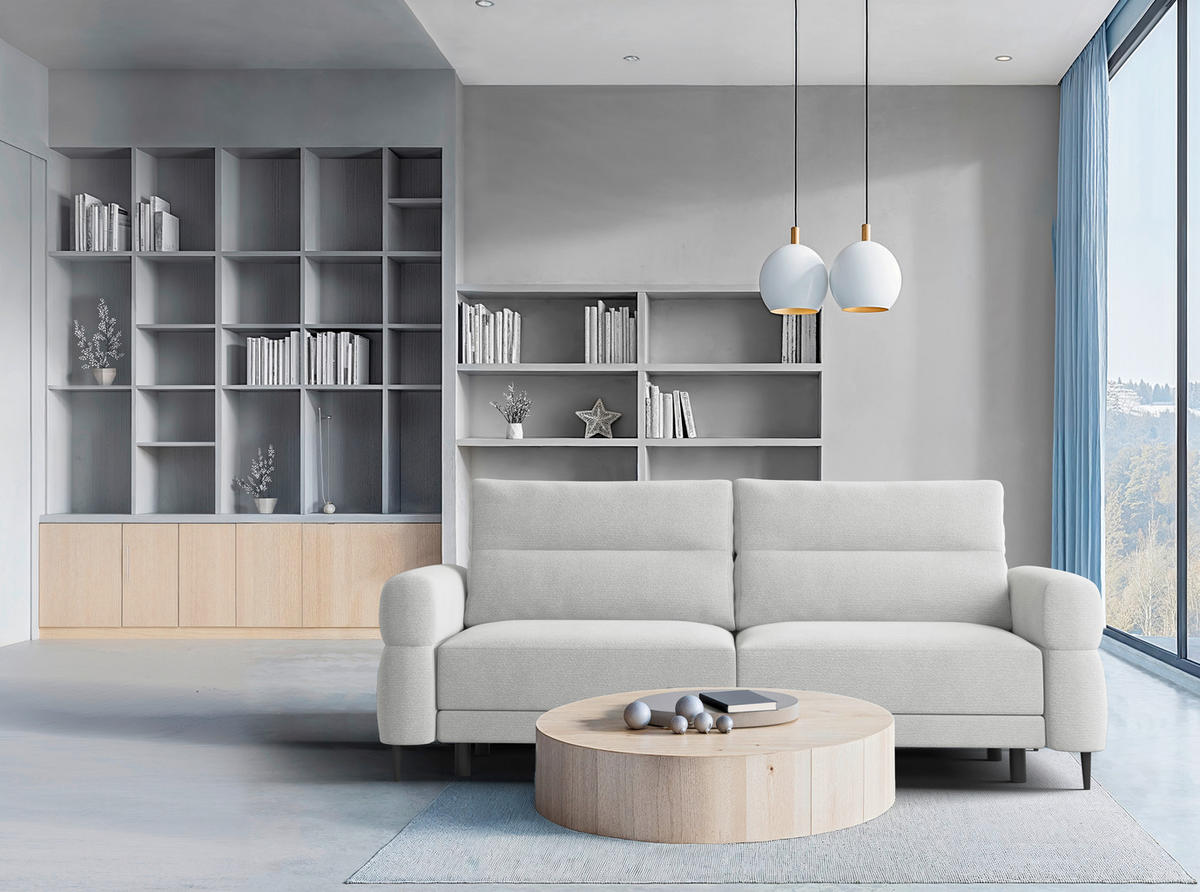 SCHLAFSOFA Nordic in Velours Hellgrau  - Hellgrau/Schwarz, Basics, Textil/Metall (232/94/102cm) - Livetastic