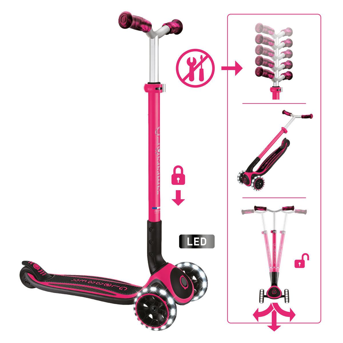 KINDERSCOOTER ACE LIGHTS  - Fuchsia, Basics, Kunststoff (61/37/94,5cm) - GLOBBER