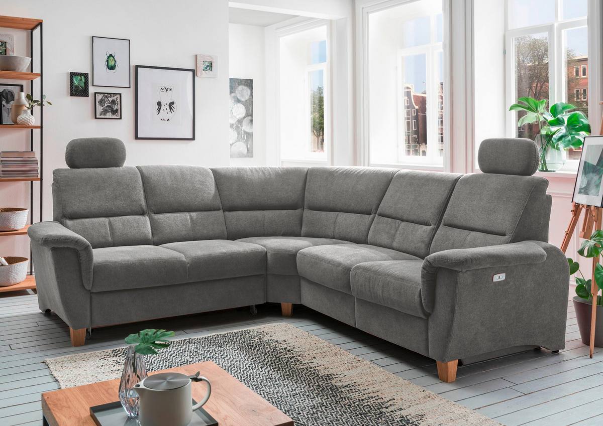 ECKSOFA Dunkelgrau Struktur  - Wildeiche/Dunkelgrau, KONVENTIONELL, Holz/Textil (238/241cm) - Livetastic