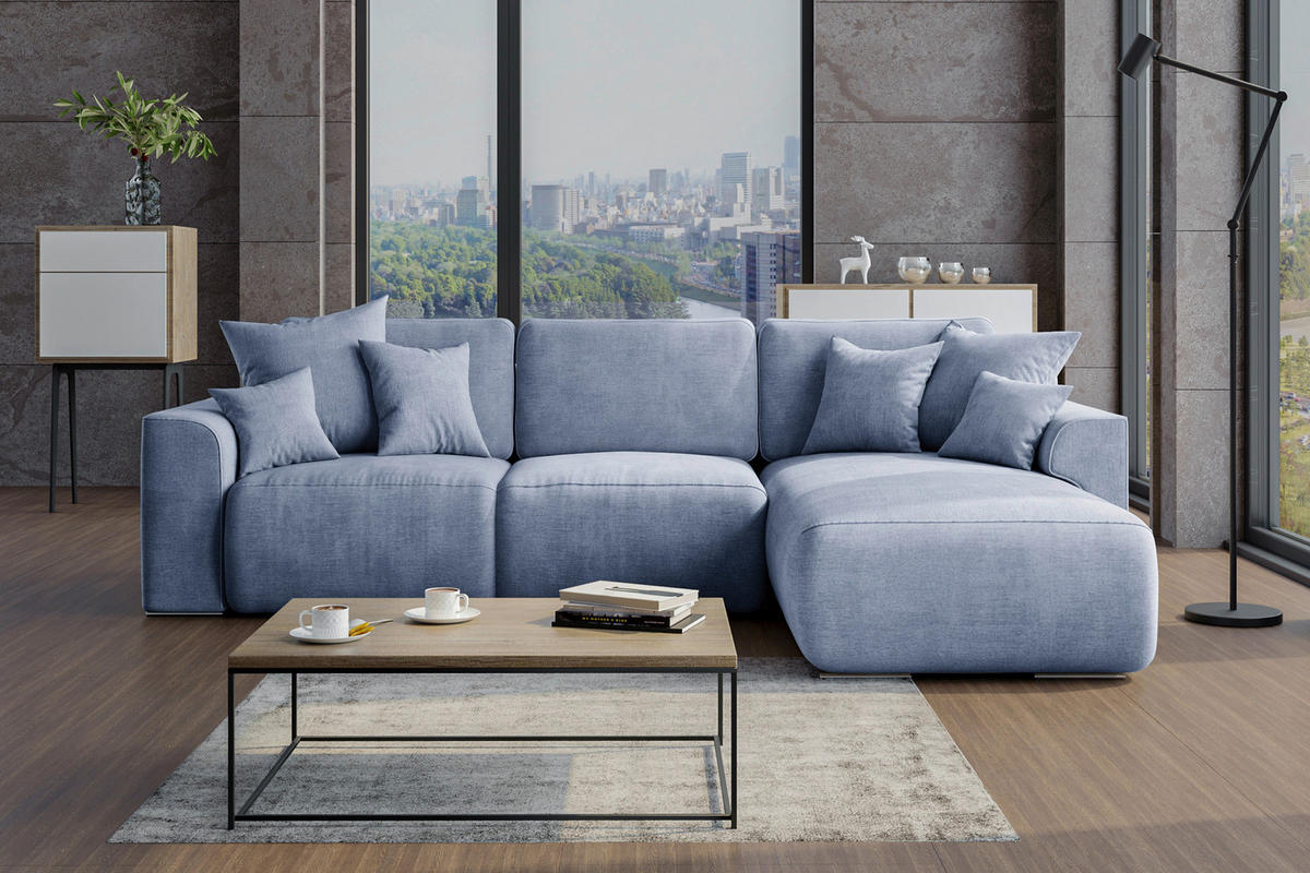 ECKSOFA Hellblau Samt  - Chromfarben/Hellblau, KONVENTIONELL, Kunststoff/Textil (293/195cm) - Carryhome