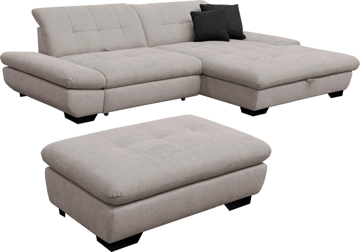 ECKSOFA in Mikrofaser Hellgrau  - Hellgrau/Schwarz, Design, Textil/Metall (290/198cm) - Xora