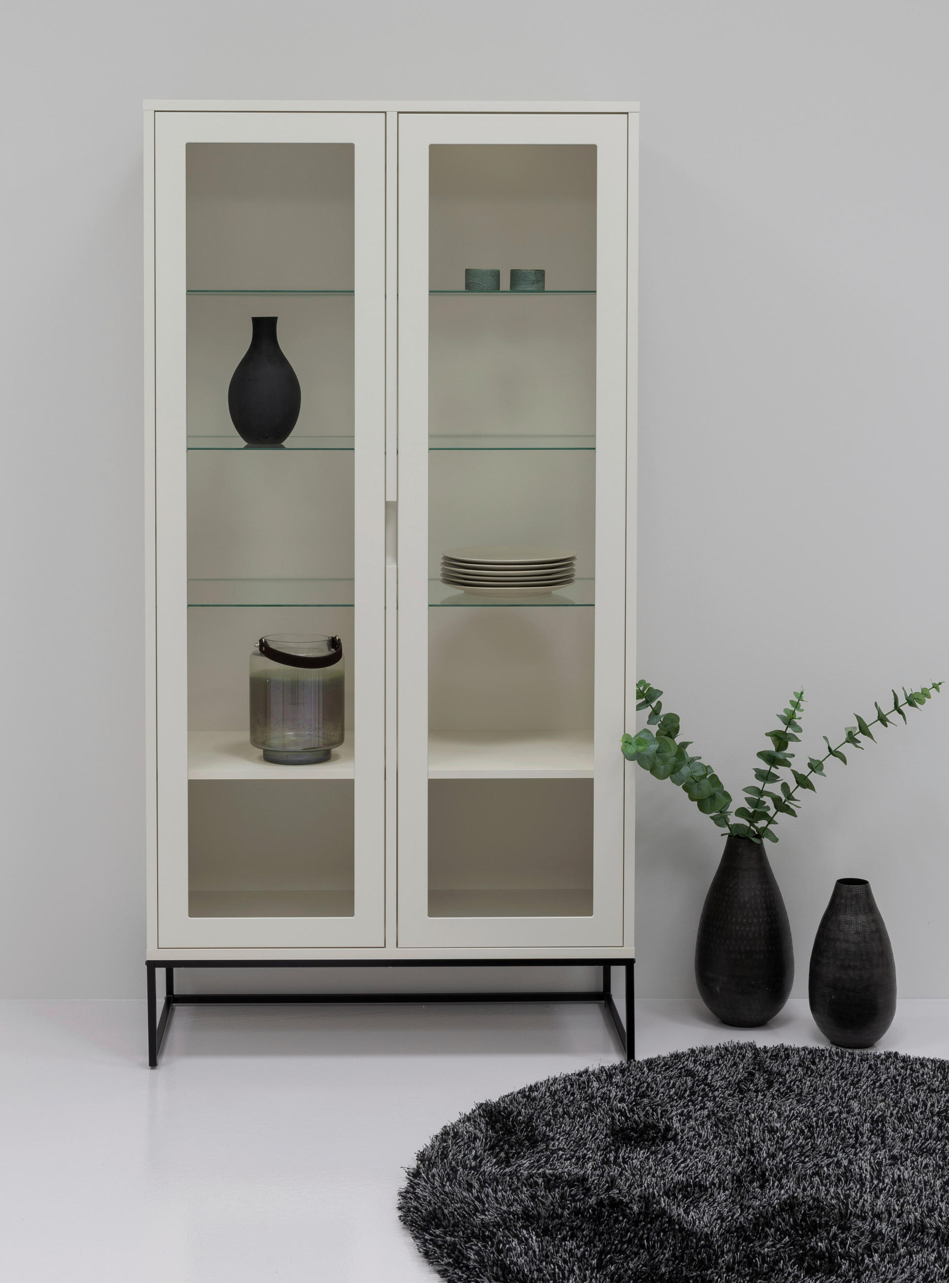 VITRINE in Schwarz, Weiß  - Schwarz/Weiß, Design, Glas/Holzwerkstoff (90/178/43cm)