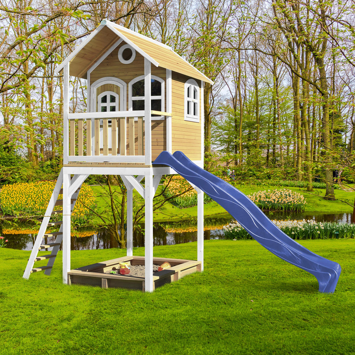 SPIELTURM 420/320/191 cm SPIELTURM ROMY  - Blau/Weiss, Konventionell, Holz/Kunststoff (420/320/191cm)