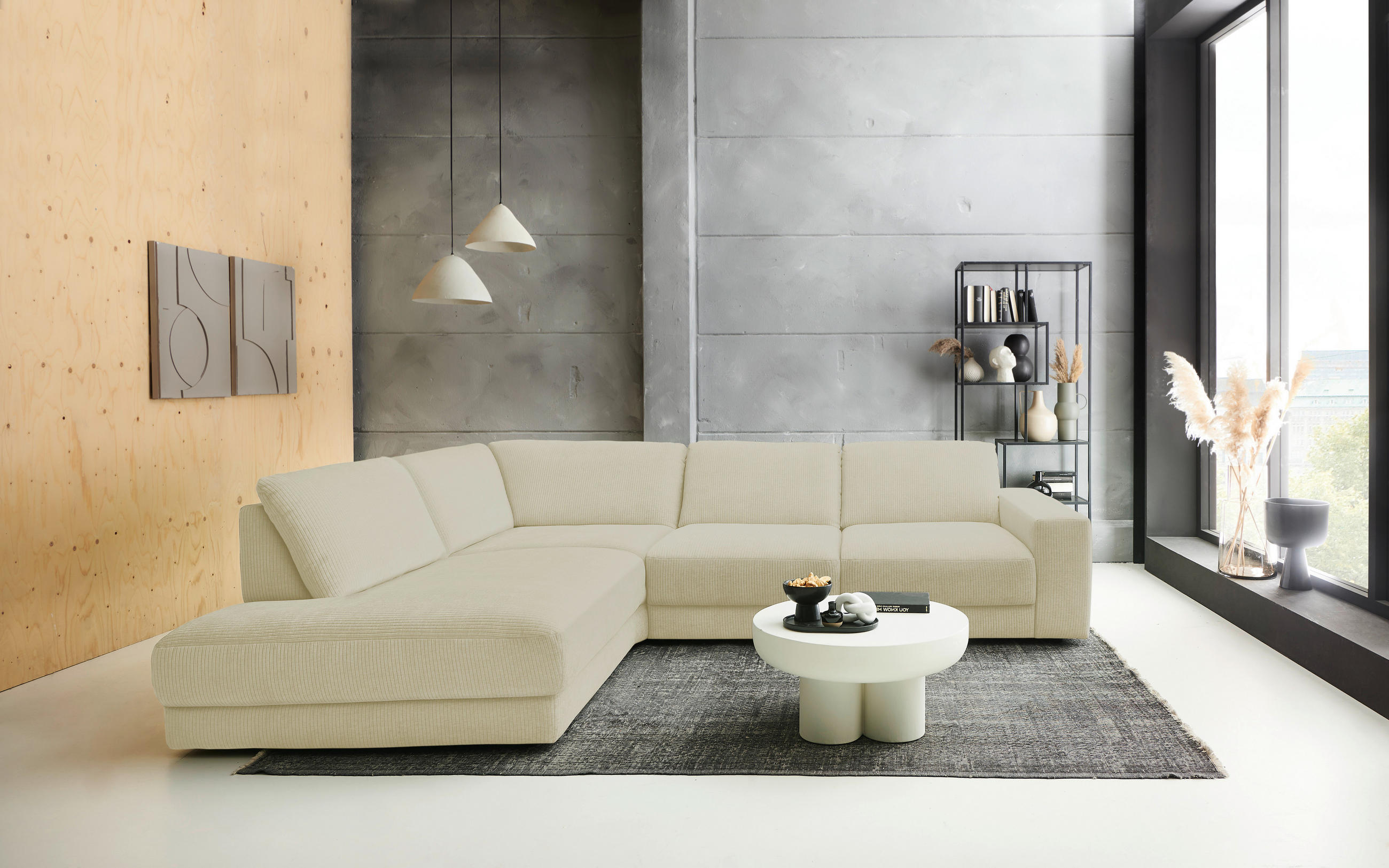 ECKSOFA in Chenille, Jacquard Naturfarben  - Schwarz/Naturfarben, Design, Kunststoff/Textil (242/316cm) - Niels Andersson