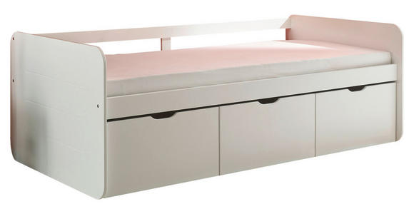 STAURAUMBETT 90/200 cm in Weiß - Weiß/Nickelfarben, KONVENTIONELL, Holz/Holzwerkstoff (90/200cm) - Xora