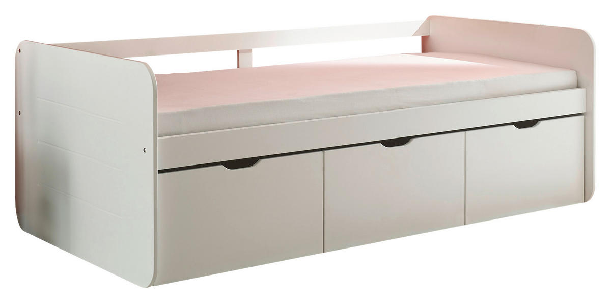 STAURAUMBETT 90/200 cm  in Weiß  - Weiß/Nickelfarben, KONVENTIONELL, Holz/Holzwerkstoff (90/200cm) - Xora