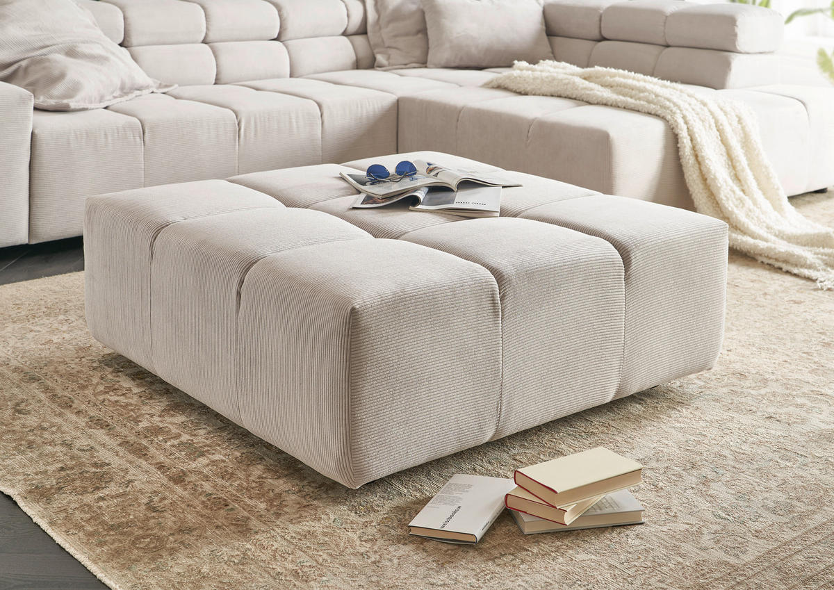 HOCKER in Textil Hellgrau  - Hellgrau/Schwarz, Design, Kunststoff/Textil (107/39/107cm) - Hom`in