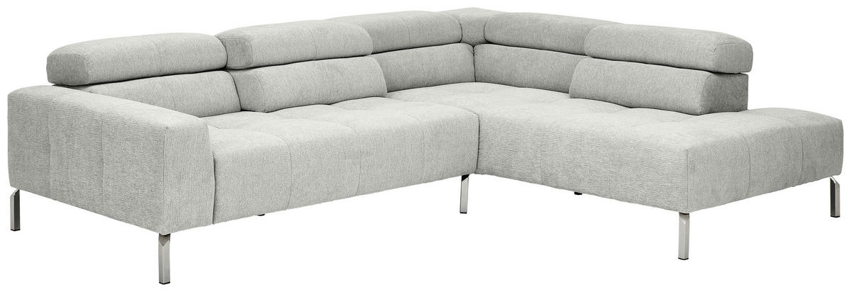 ECKSOFA Hellgrau Flachgewebe  - Chromfarben/Hellgrau, KONVENTIONELL, Textil/Metall (282/224cm) - Hom`in