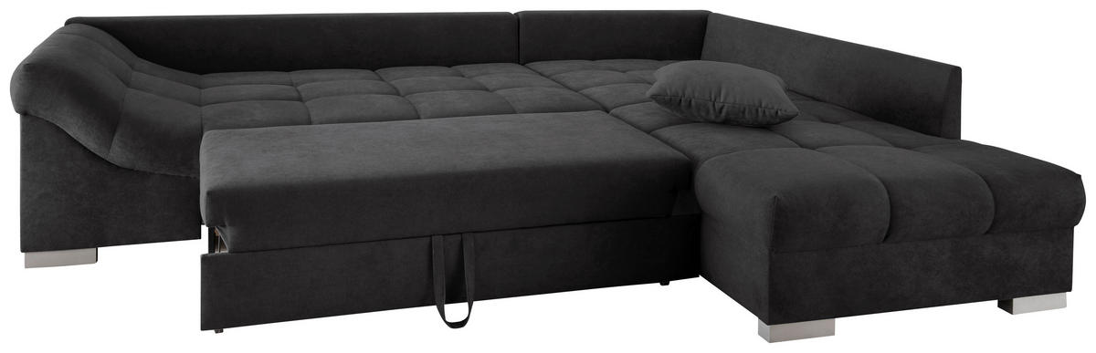 ECKSCHLAFSOFA in Mikrofaser Schwarz  - Silberfarben/Schwarz, Design, Holz/Textil (298/202cm) - MID.YOU