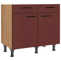 SCHUBKASTENUNTERSCHRANK 90/87/56 cm  in Rot, Eichefarben  - Eichefarben/Rot, MODERN, Holzwerkstoff/Metall (90/87/56cm) - Nobilia