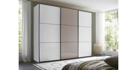 SCHWEBETÜRENSCHRANK 298/222/68 cm 3-türig Weiß, Dunkelgrau - Dunkelgrau/Schwarz, MODERN, Holzwerkstoff/Metall (298/222/68cm) - Moderano