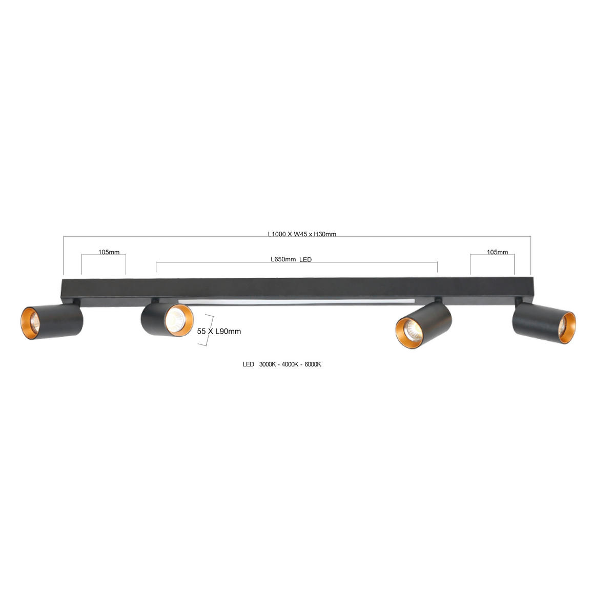 LED-DECKENSTRAHLER   - Schwarz, KONVENTIONELL, Metall (14.5/100/5.5cm)
