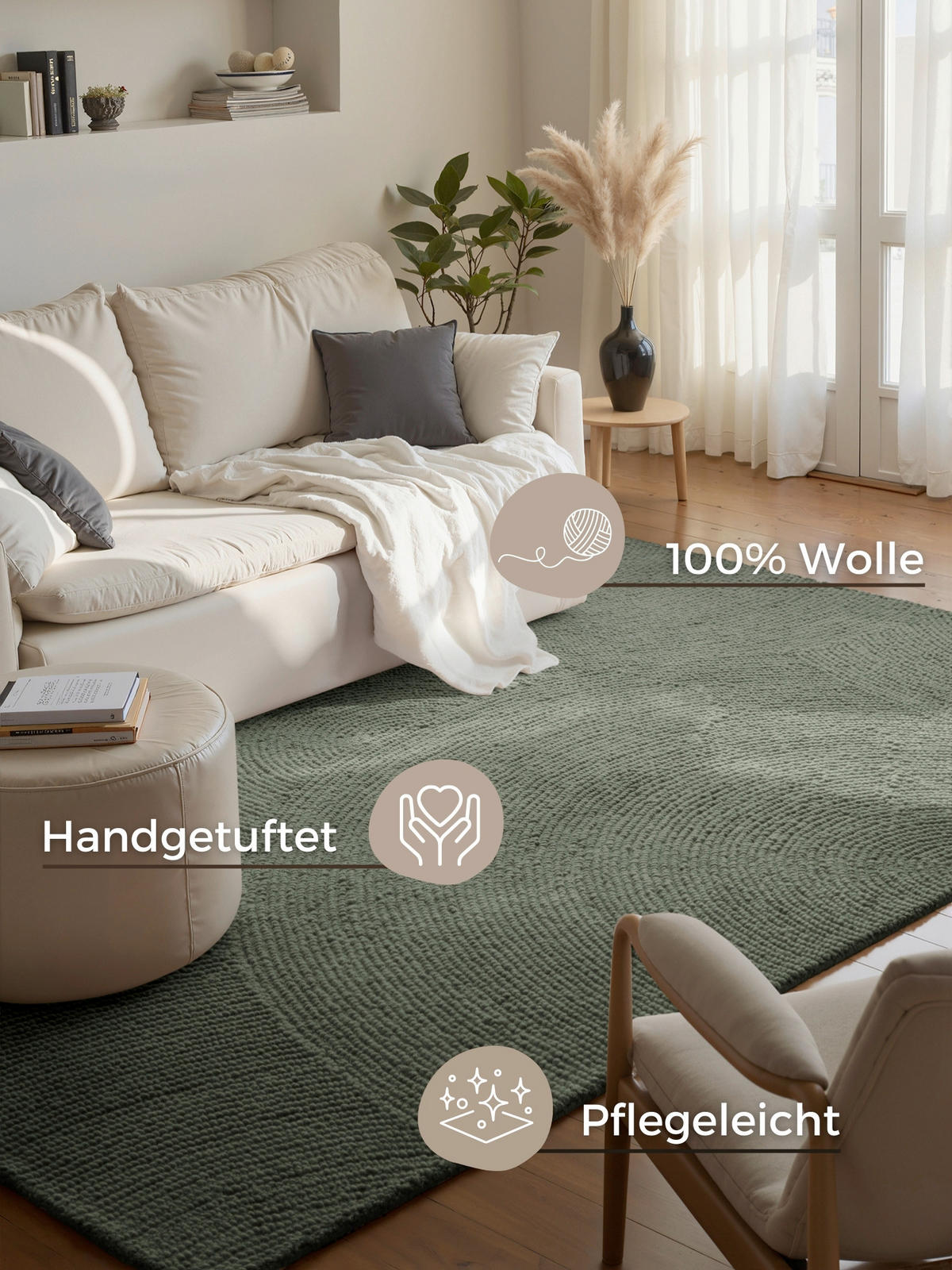WOLLTEPPICH 160/230 cm Calmio Dunkelgrün rechteckig  - Dunkelgrün, Basics, Textil (160/230cm) - Hanse Home