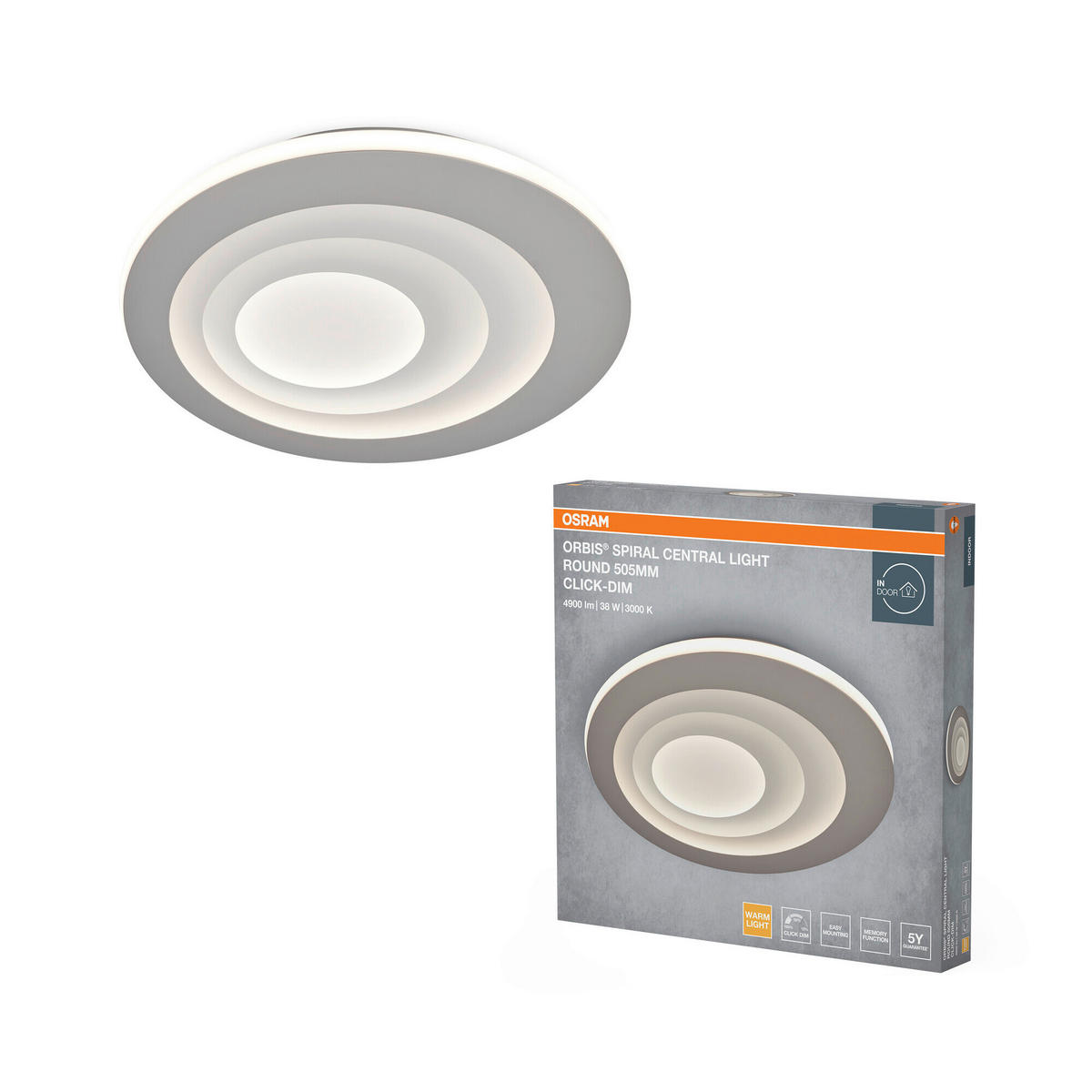 LED-DECKENLEUCHTE Orbis Spiral 50,5/6 cm   - Grau, Design, Kunststoff/Metall (50,5/6cm) - Osram