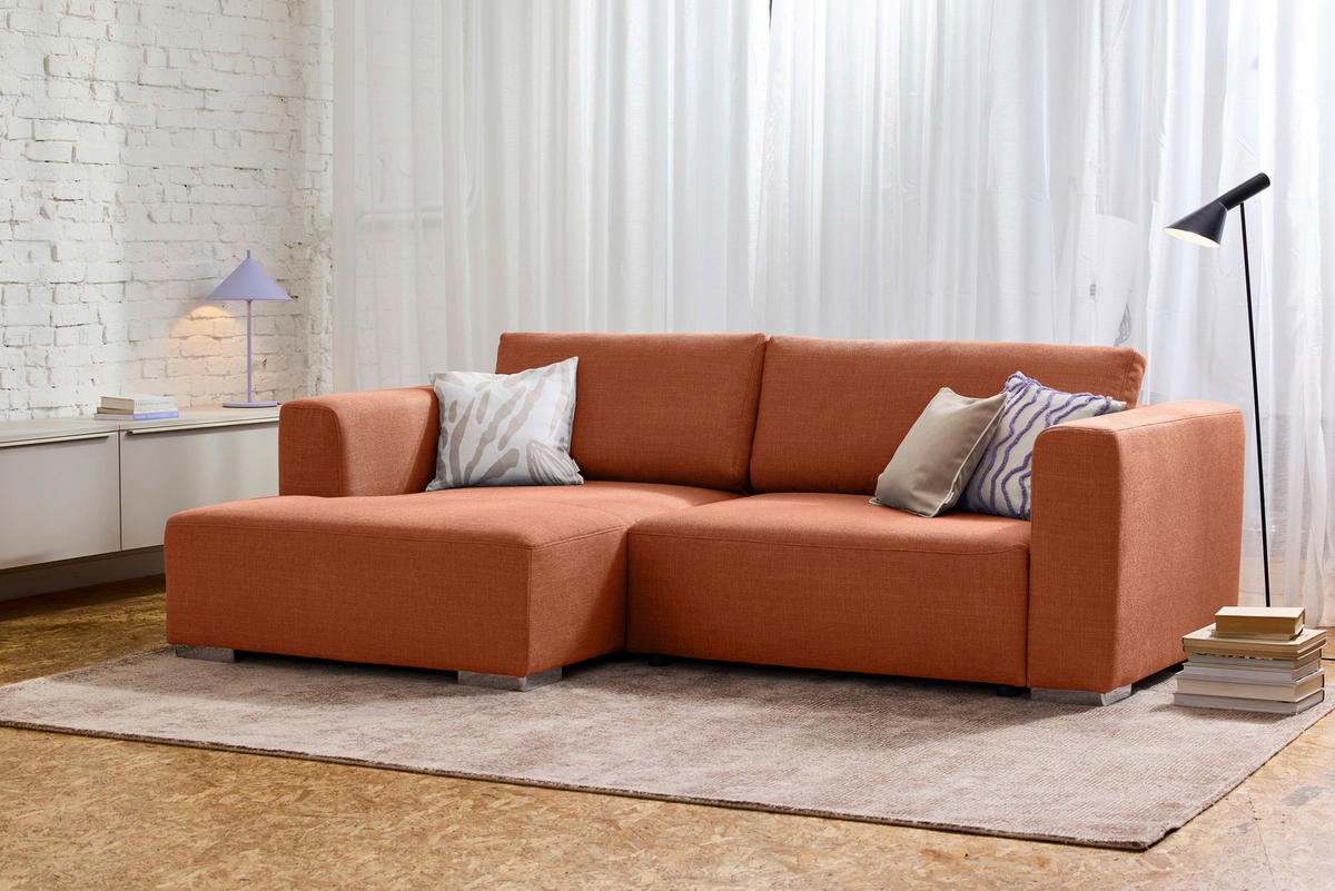 ECKSOFA inkl. Funktion Heaven Terracotta Flachgewebe  - Chromfarben/Terracotta, KONVENTIONELL, Textil/Metall (162/242cm) - Tom Tailor