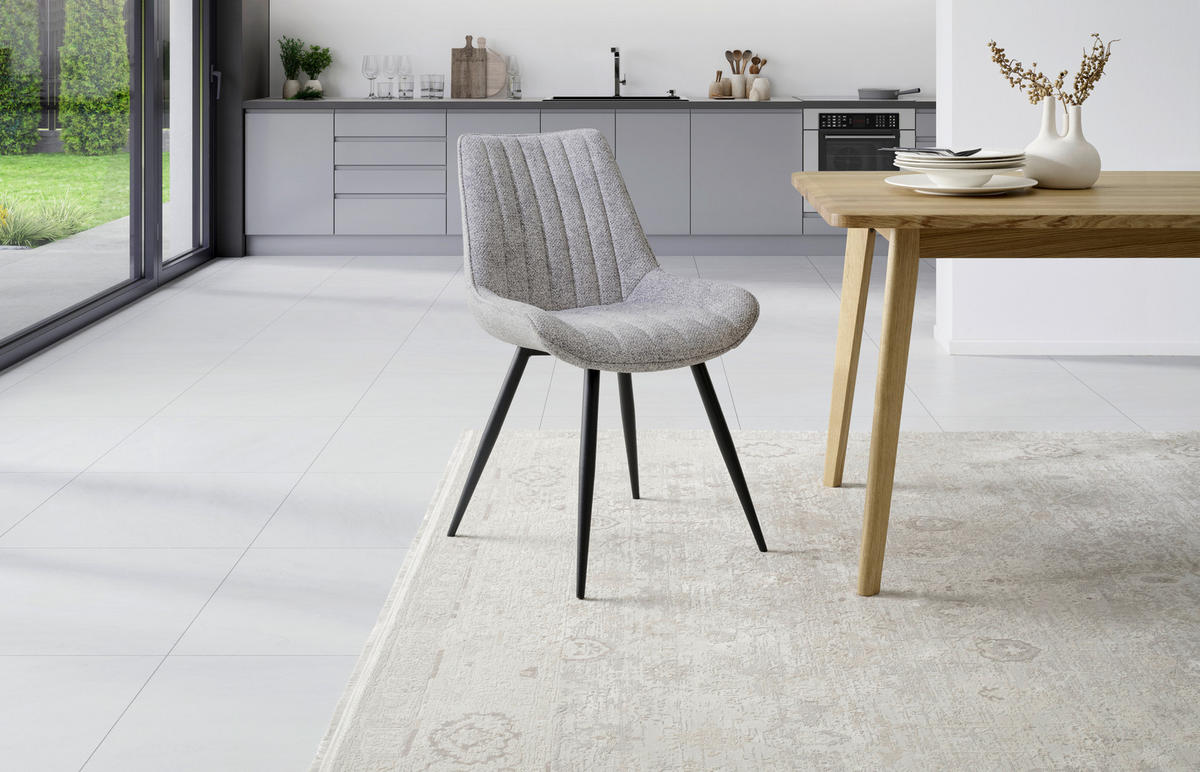 STUHL  in Eisen Leinenoptik Holz, Metall, Textil  - Beige/Schwarz, KONVENTIONELL, Holz/Textil (54/88/61,5cm) - MID.YOU