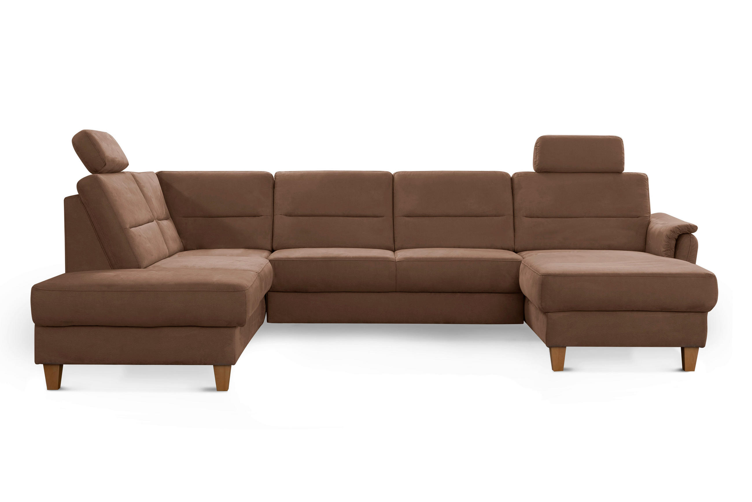 Thumbnail - Sit & More Wohnlandschaft Palmera V, Braun, Textil, Buche, 7,5-Sitzer, Ottomane links, U-Form, 308x212 cm, Goldenes M, O...