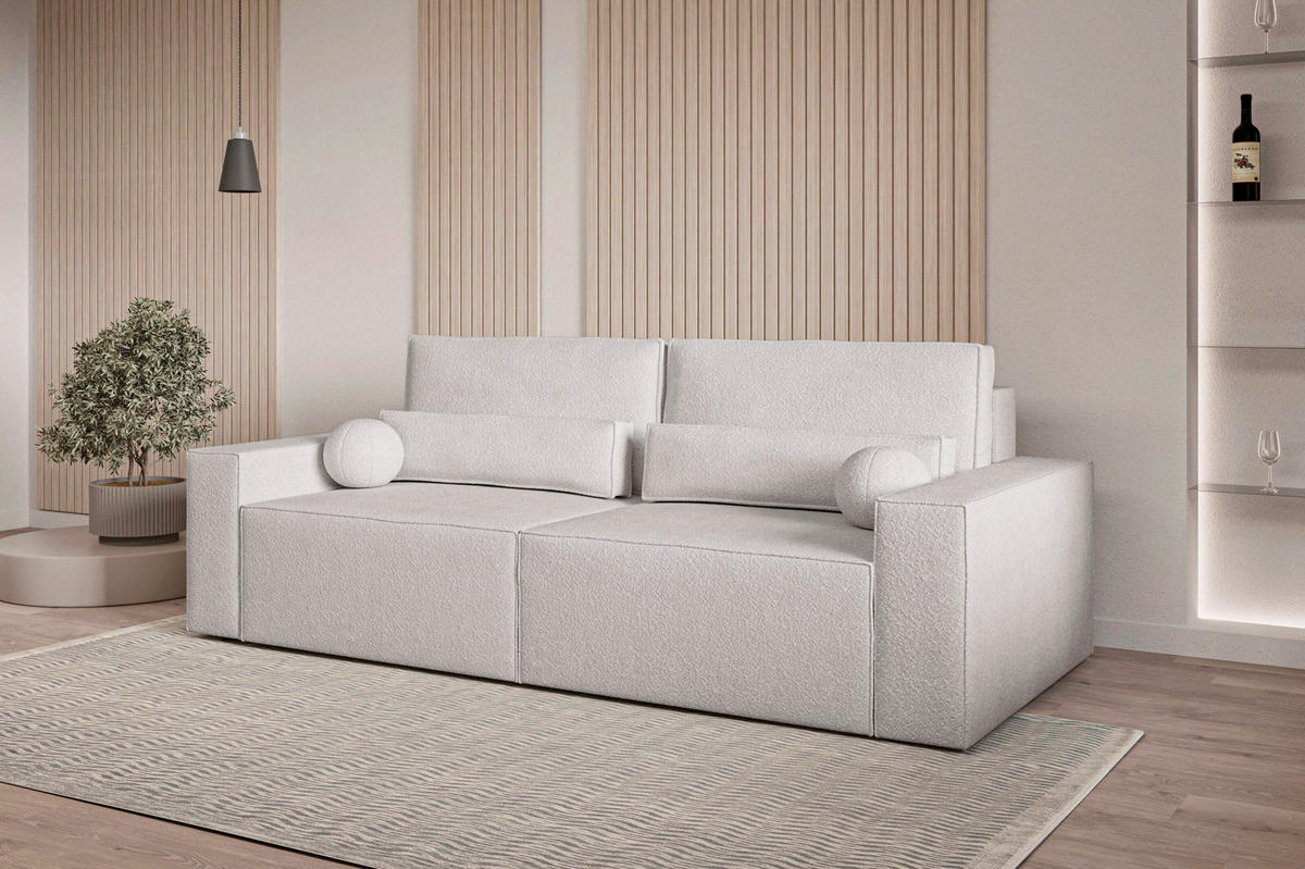 SCHLAFSOFA BRAZIL SOFA in Bouclé Hellgrau  - Silberfarben/Hellgrau, Design, Textil (248/92/110cm) - MID.YOU